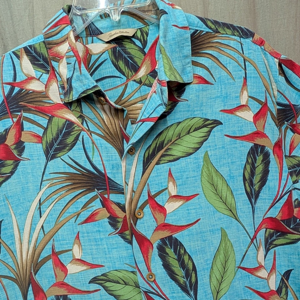 Paradise Collection Mens XL 100% Silk Tropical Bird of Paradise Hawaiian Shirt